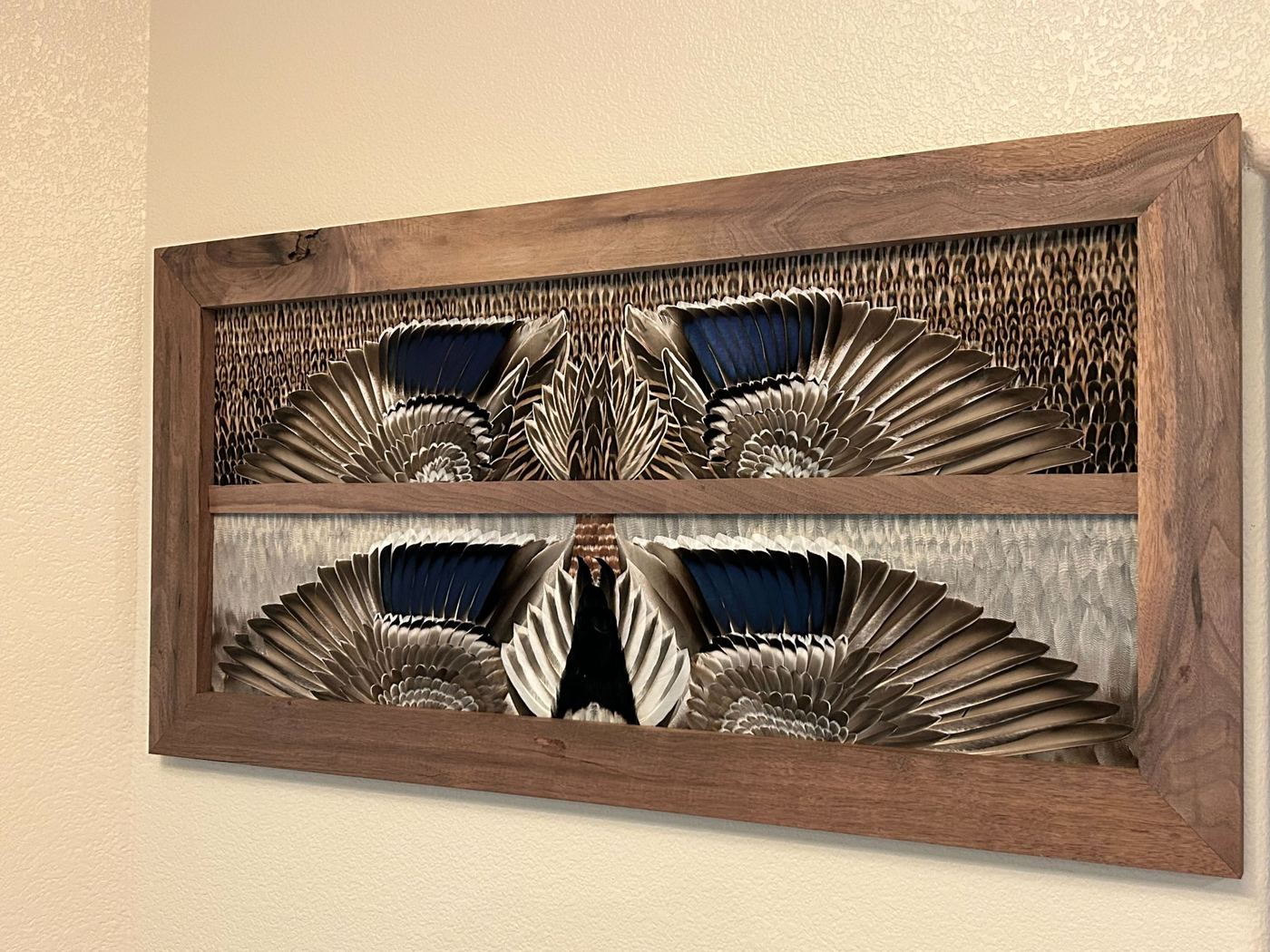 Custom double mount with a white-winged mallard hen and drake in one frame with a center divider